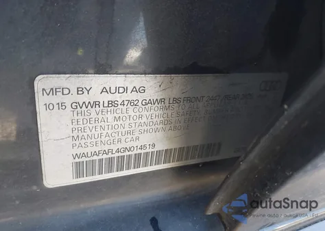 2016 Audi A4 2.0T Premium из США, поврежденный, VIN WAUAFAFL4GN014519